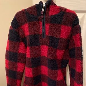 Buffalo Plaid red and Navy sweatshirt